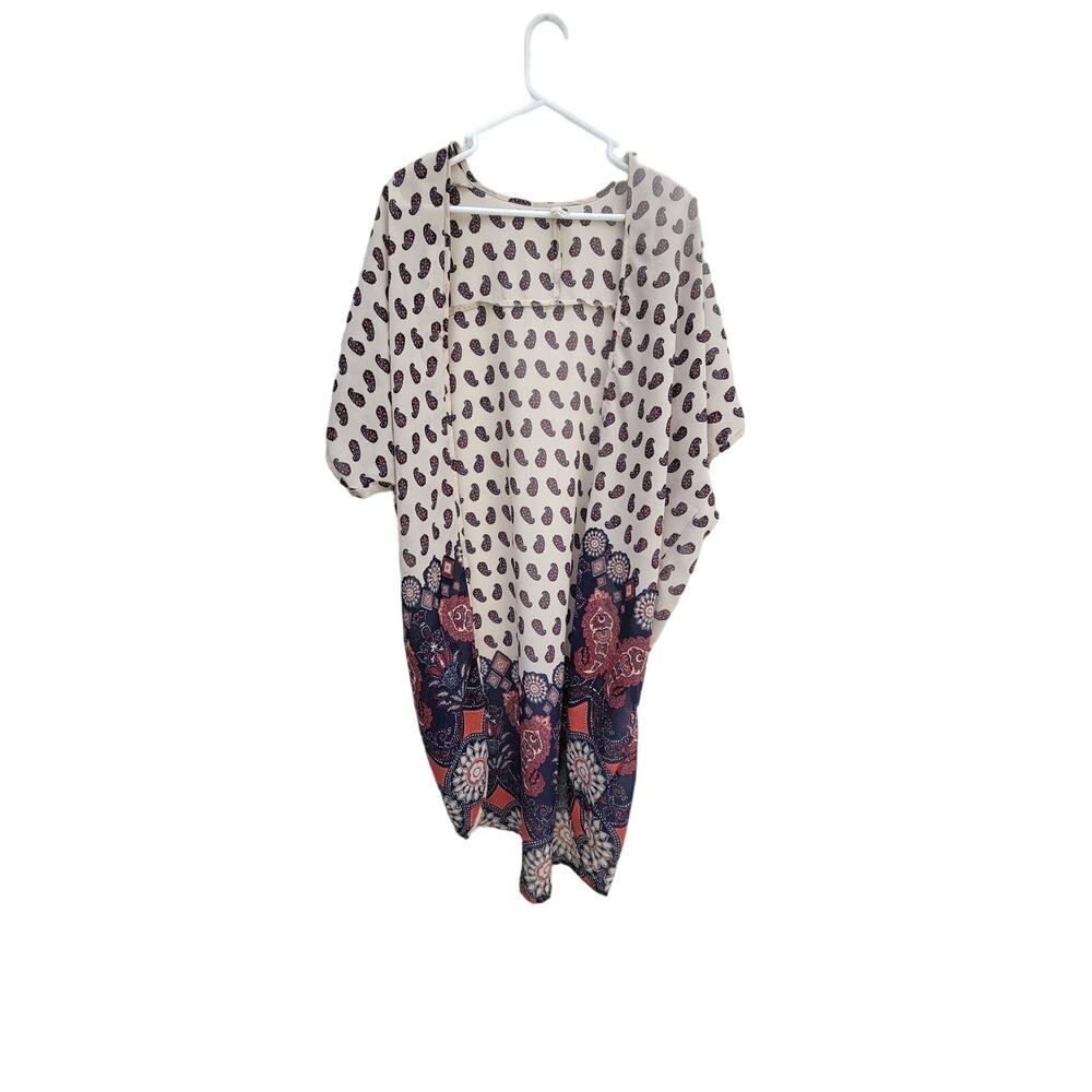 Live 4 Truth Paisley Mixed Media Long Semi-Sheer Kimono Size M